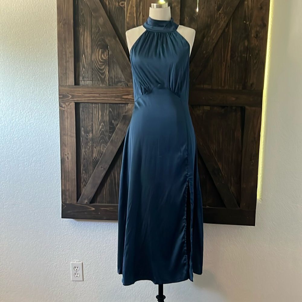 Satin Fall Solid Color Sexy High Waist Slit Neck Evening Dress Homecoming Dress - Picture 5 of 15